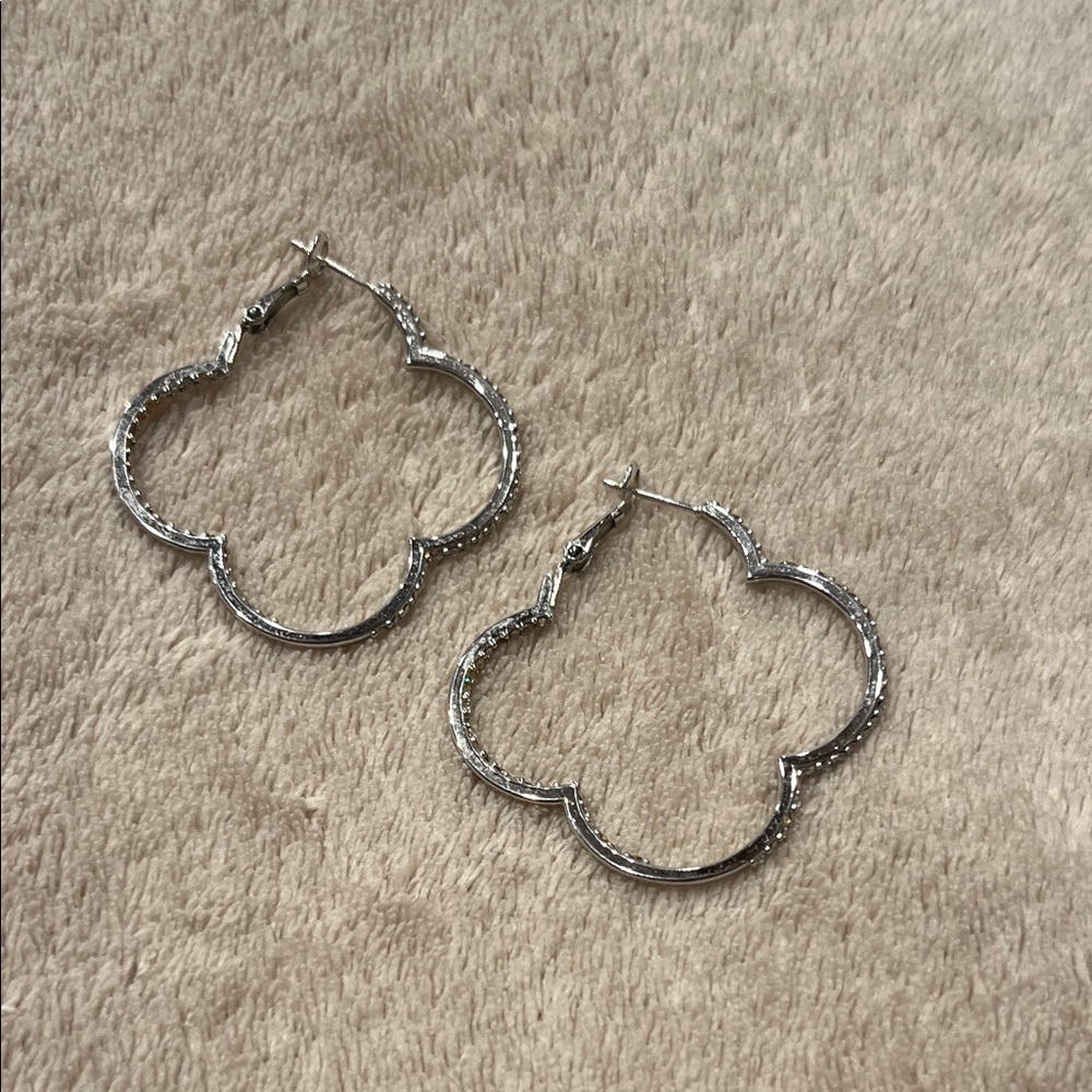 Silver Clover Shaped Hoop Earrings